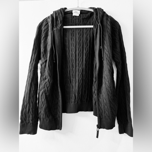 Lacoste Women’s Cable Knit Zip-Up Hoodie Cardigan, Cotton, Black, Sz 44 (=Large) - Picture 5 of 10